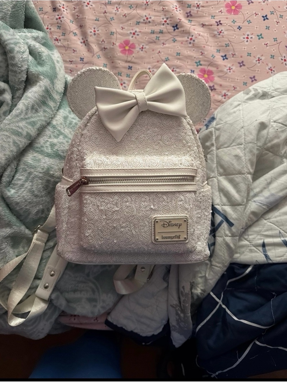 Loungefly Kids' Sequin Bow Mini Backpack - Light Cream